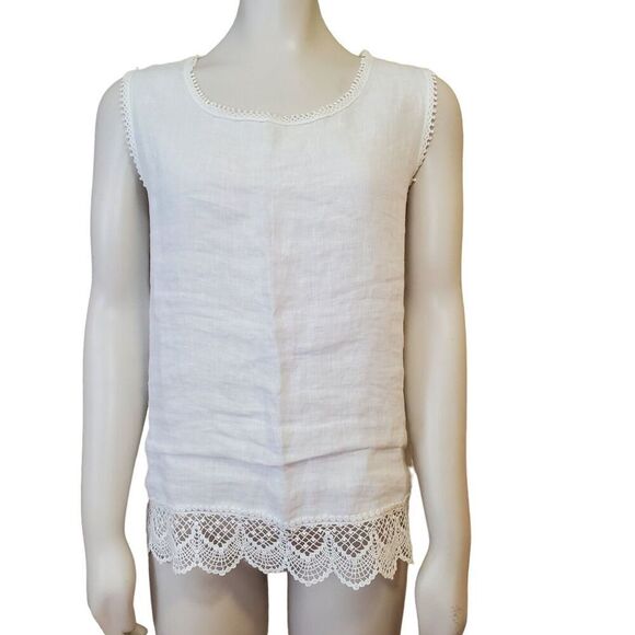 laura bianchi Tops - Laura Bianchi Small Italy Linen Top‎ Sleeveless Lace trim Coastal Travel Tank